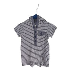 Tea Collection Hadrian's Villa Hooded Romper Grey/Blue Size 0-3‎ Months
